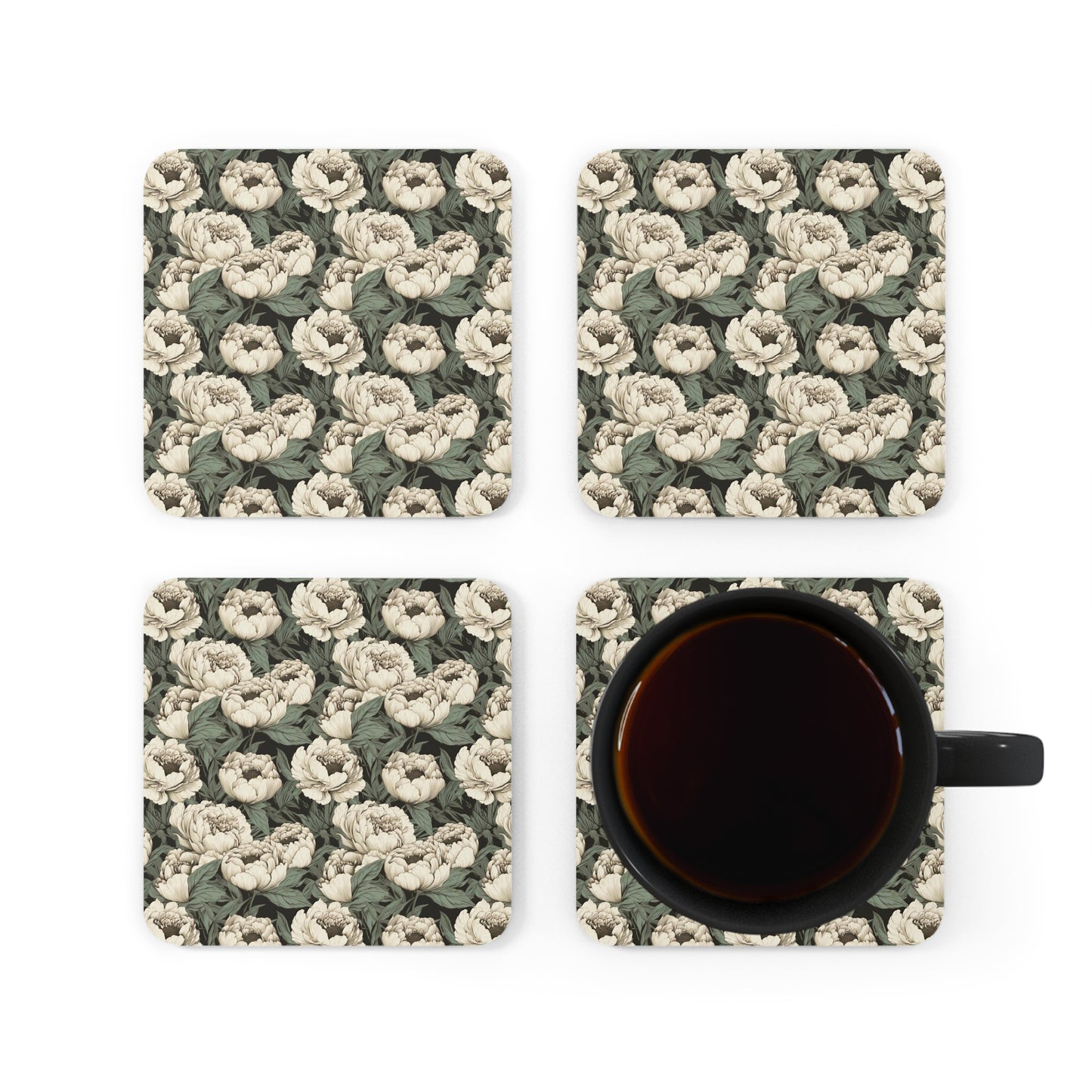 Vintage Ivory Peonies | Set of 4 Coasters