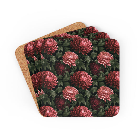 Pink Vintage Chrysanthemums | Set of 4 Coasters