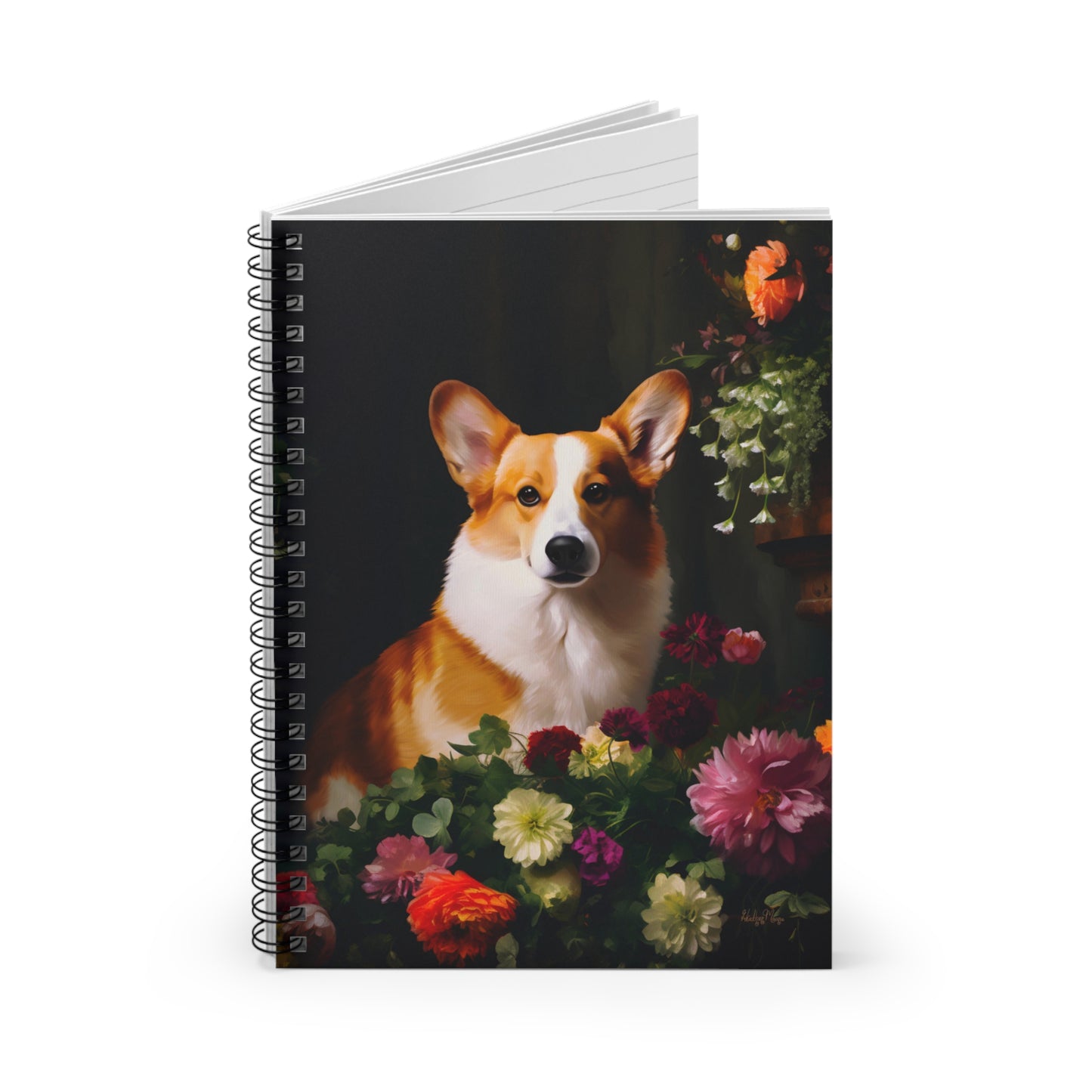 Corgi Amongst Flowers | Ruled Line Spiral Notebook