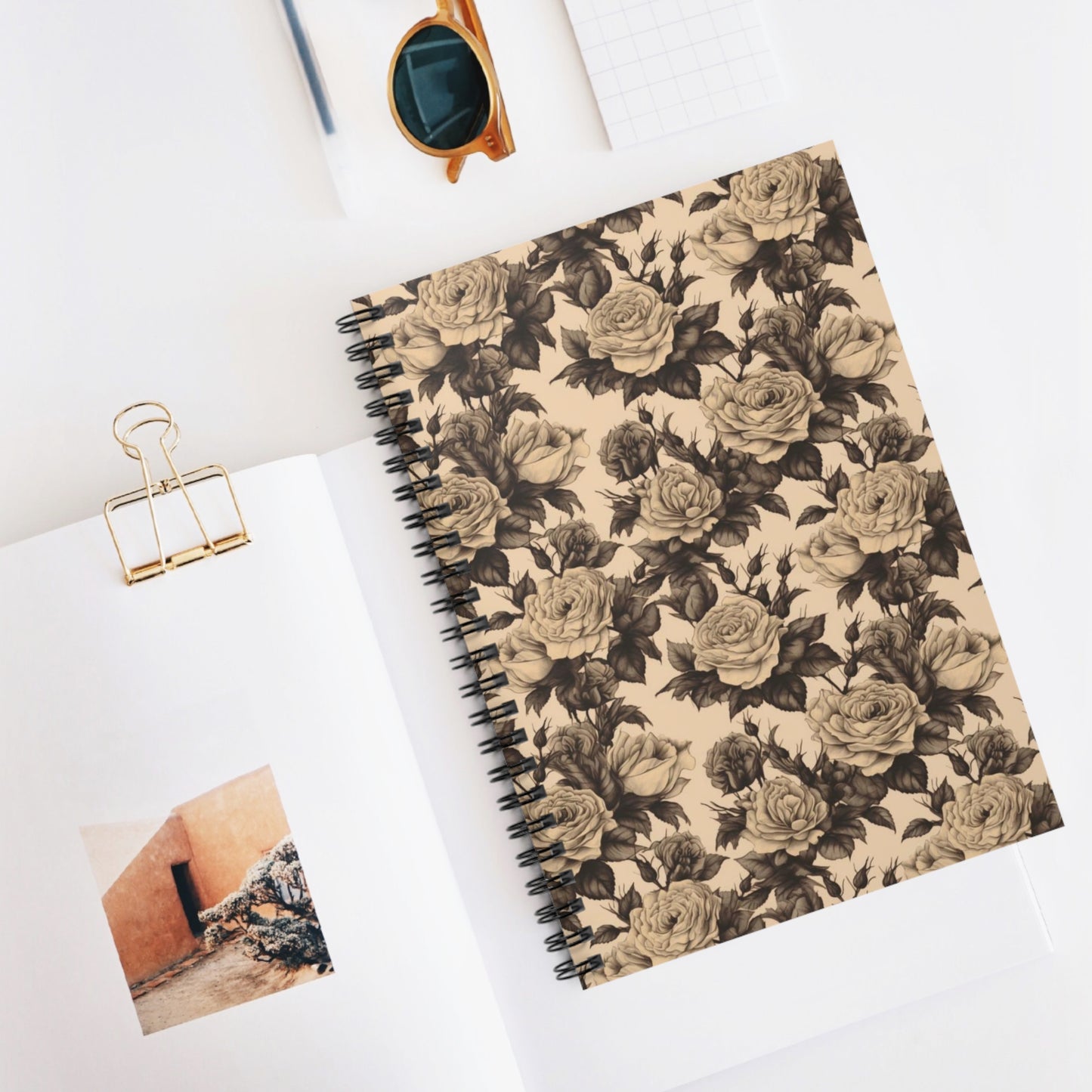 Black and Ivory Roses | Ruled Line Spiral Notebook