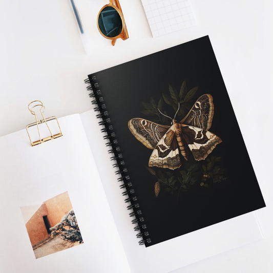 Brown Moth Perched on Leaves | Ruled Line Spiral Notebook