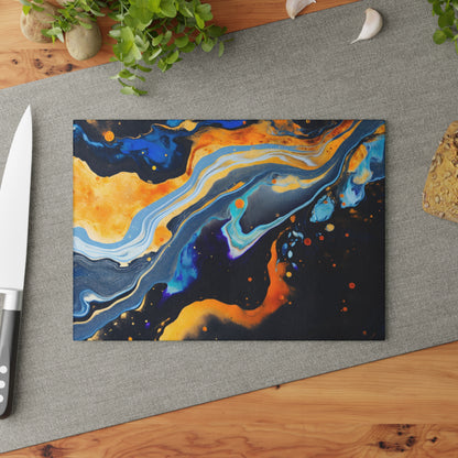 Black, Navy and Gold Celestial Glass Cutting Board