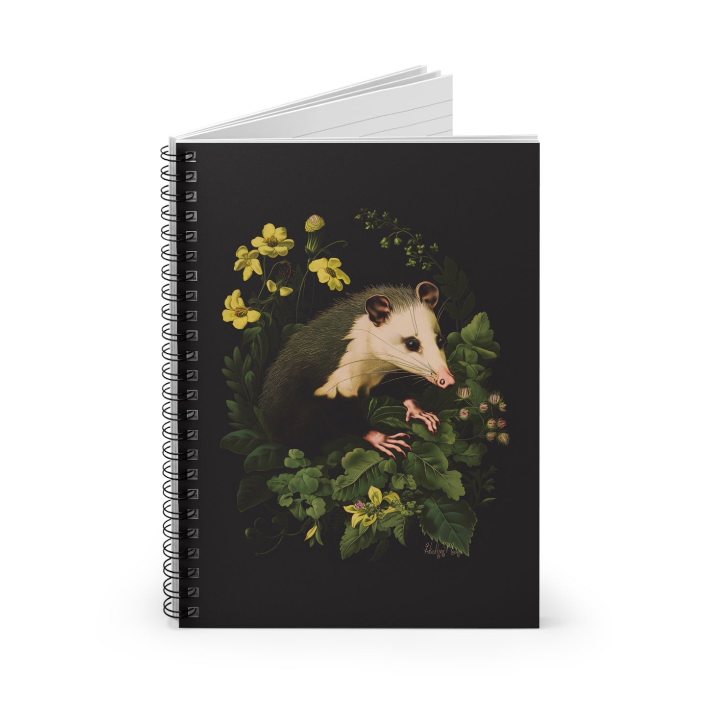 Opossum with Yellow Flowers | Ruled Line Spiral Notebook
