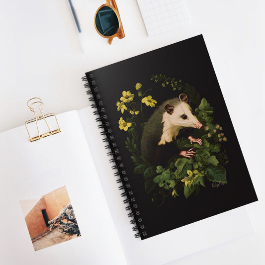 Opossum with Yellow Flowers | Ruled Line Spiral Notebook