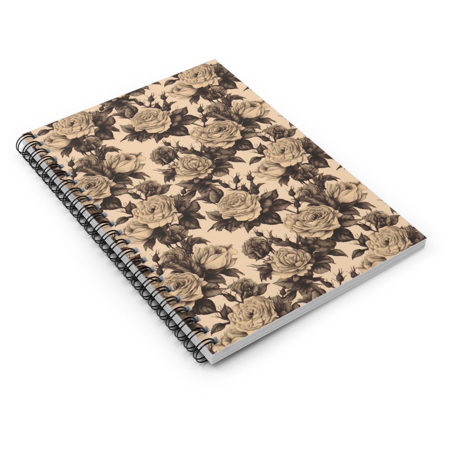 Black and Ivory Roses | Ruled Line Spiral Notebook