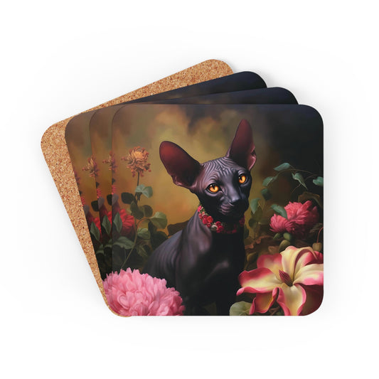 Black Sphynx Amongst Flowers | Set of 4 Coasters