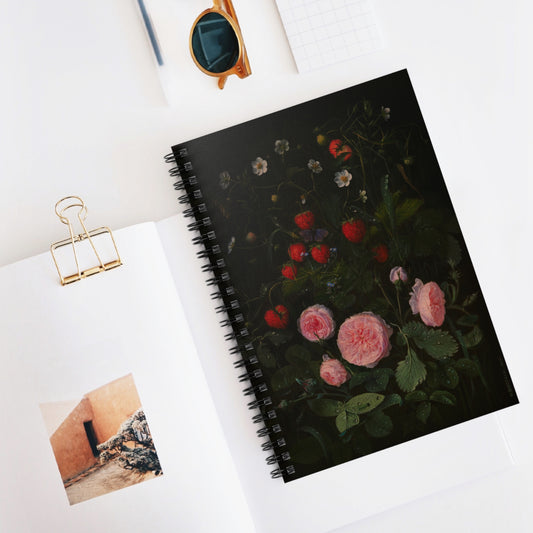Still Life with Strawberries and Roses | Ruled Line Spiral Notebook