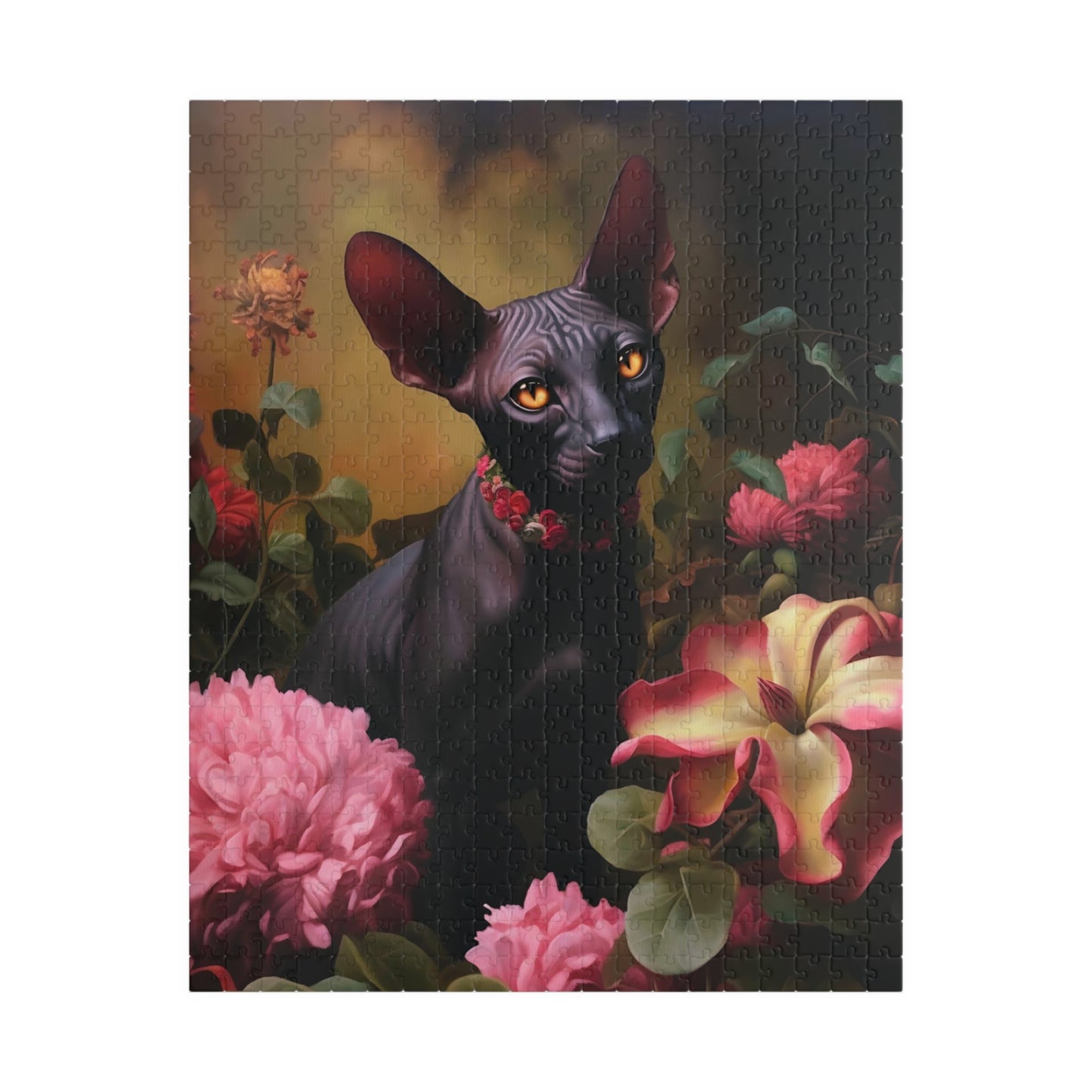 Black Sphynx Amongst Flowers | Jigsaw Puzzle