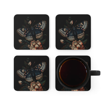 Blue Moth with Flowers | Set of 4 Coasters