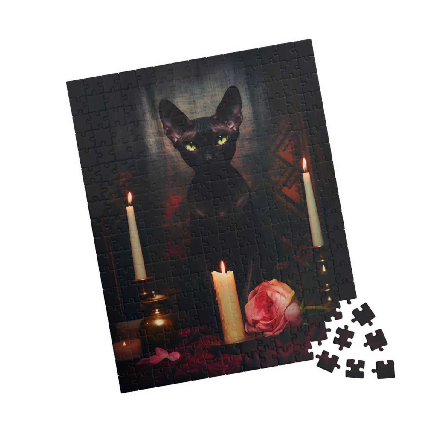 Velvety Black Sphynx with Candles | Jigsaw Puzzle