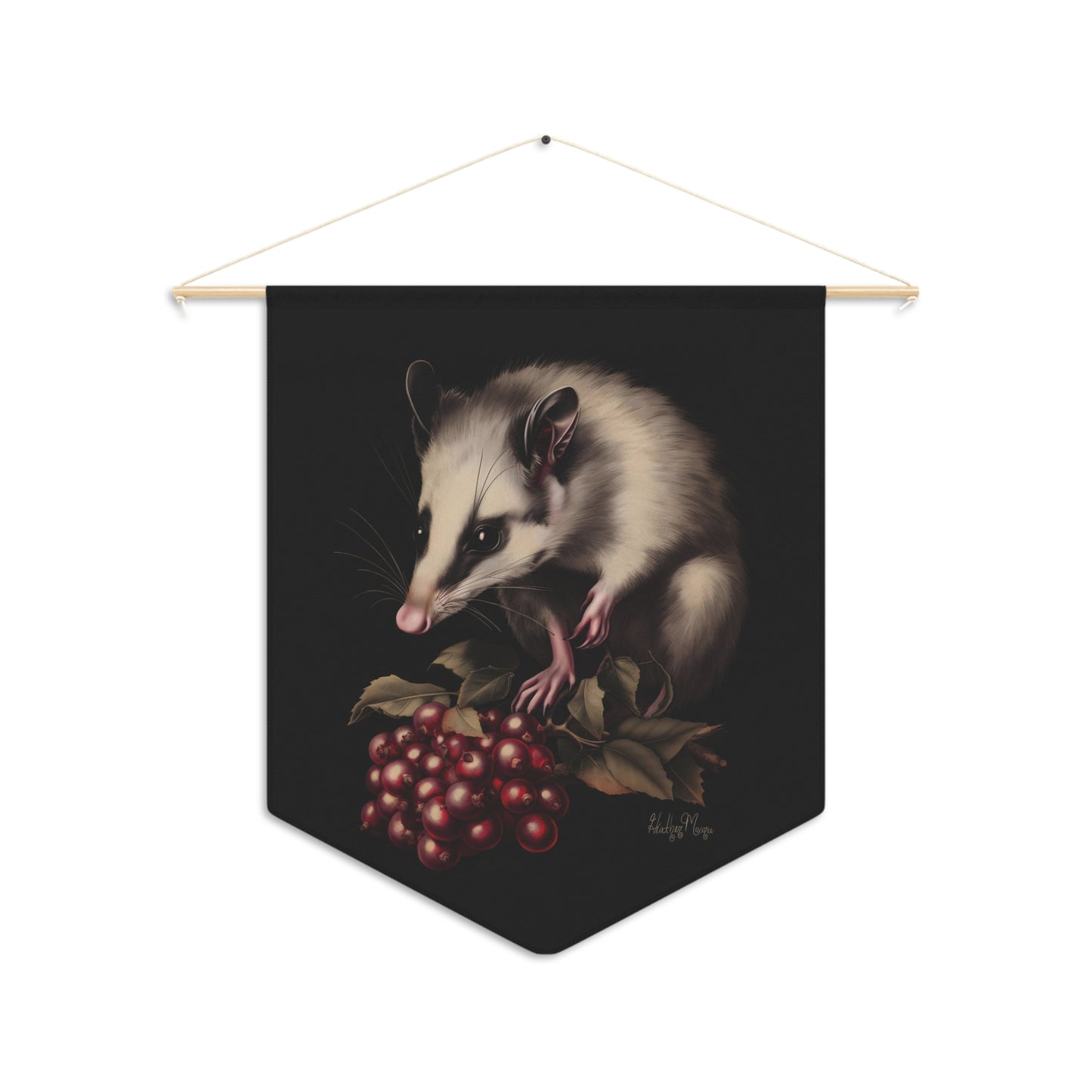 Opossum with Red Berries | Hanging Pennant