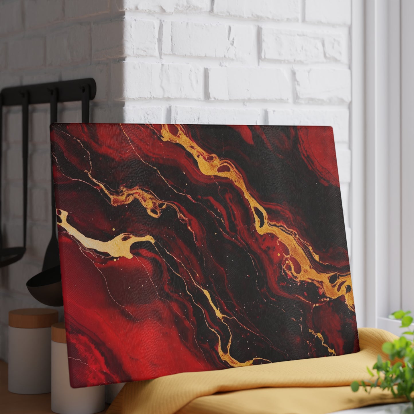 Crimson and Black Marble Glass Cutting Board