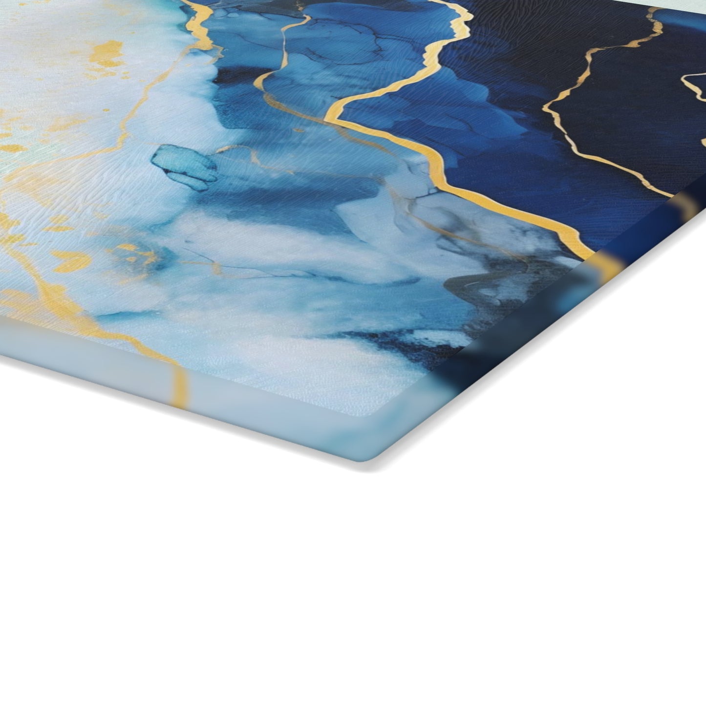 Navy Blue and Ivory Marble Glass Cutting Board