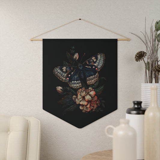 Blue Moth with Flowers | Hanging Pennant
