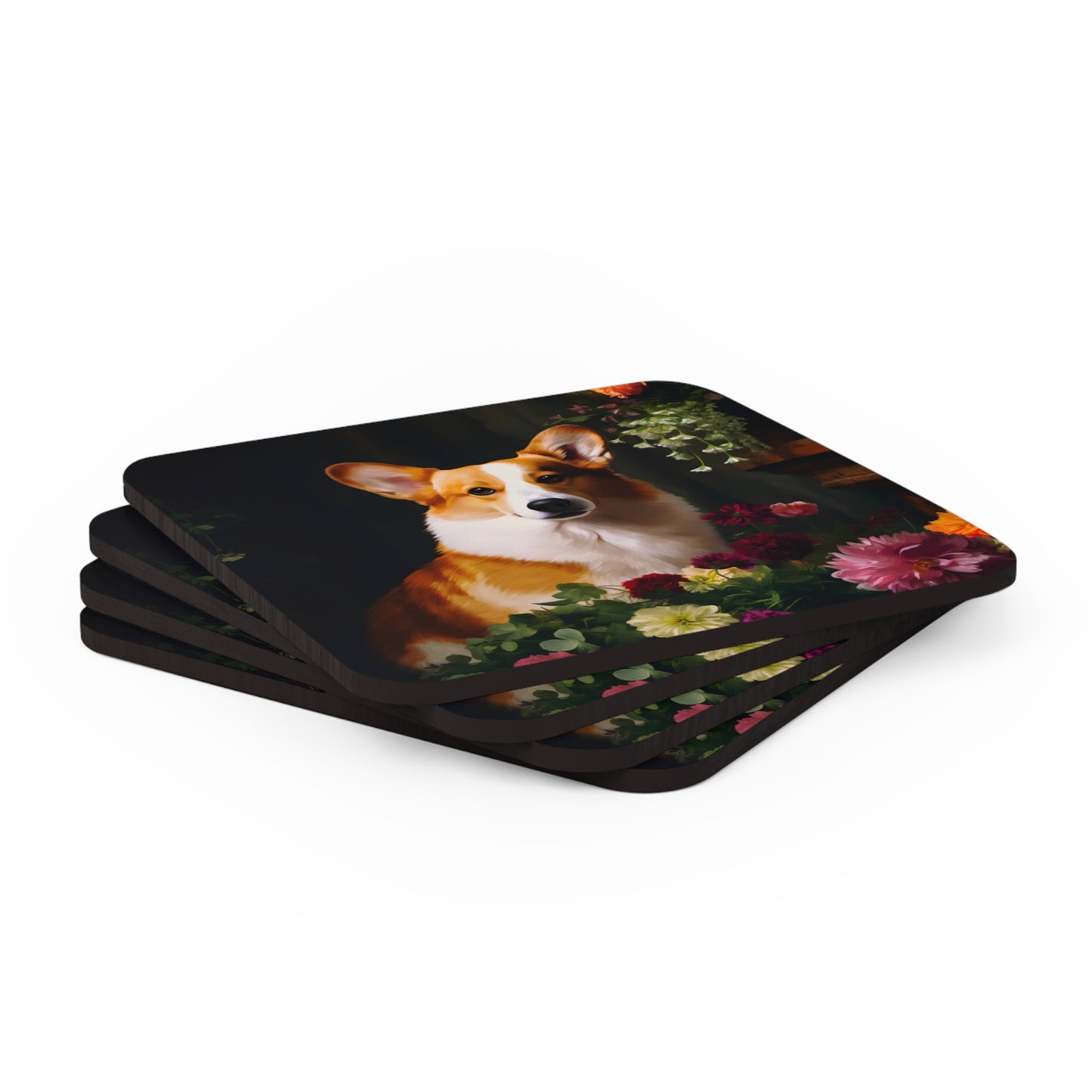 Corgi Amongst Flowers | Set of 4 Coasters