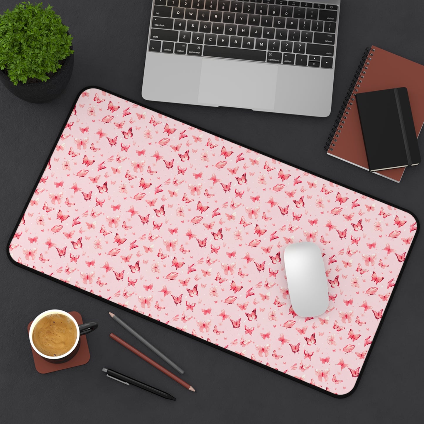 Whimsical Pink Butterflies Desk Mat