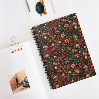 Pink and Red Vintage Flowers | Ruled Line Spiral Notebook