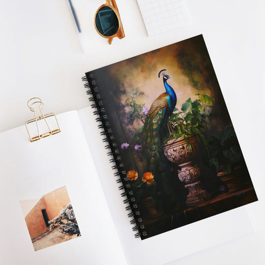 Peacock Perched Upon a Pedestal | Ruled Line Spiral Notebook