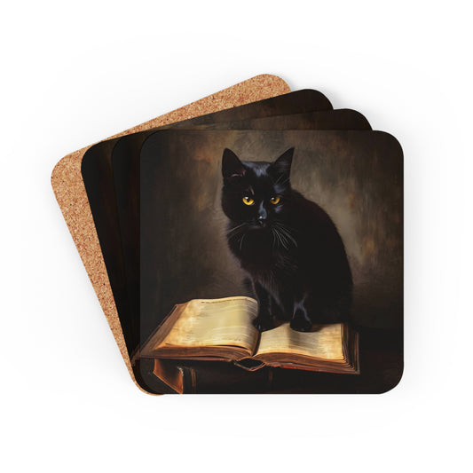 Black Cat with Books | Set of 4 Coasters