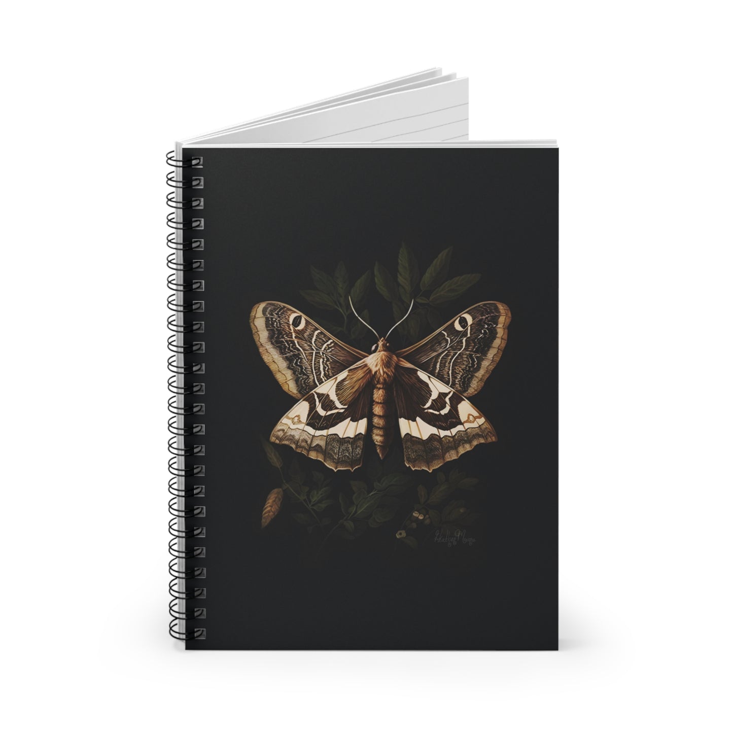 Brown Moth Perched on Leaves | Ruled Line Spiral Notebook