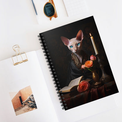 Cornish Rex with Books and Flowers | Ruled Line Spiral Notebook