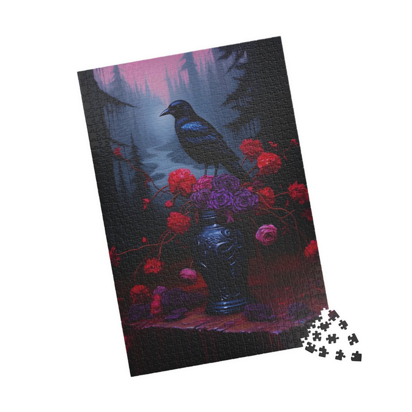 Crow Upon a Bouquet of Gothic Flowers | Jigsaw Puzzle