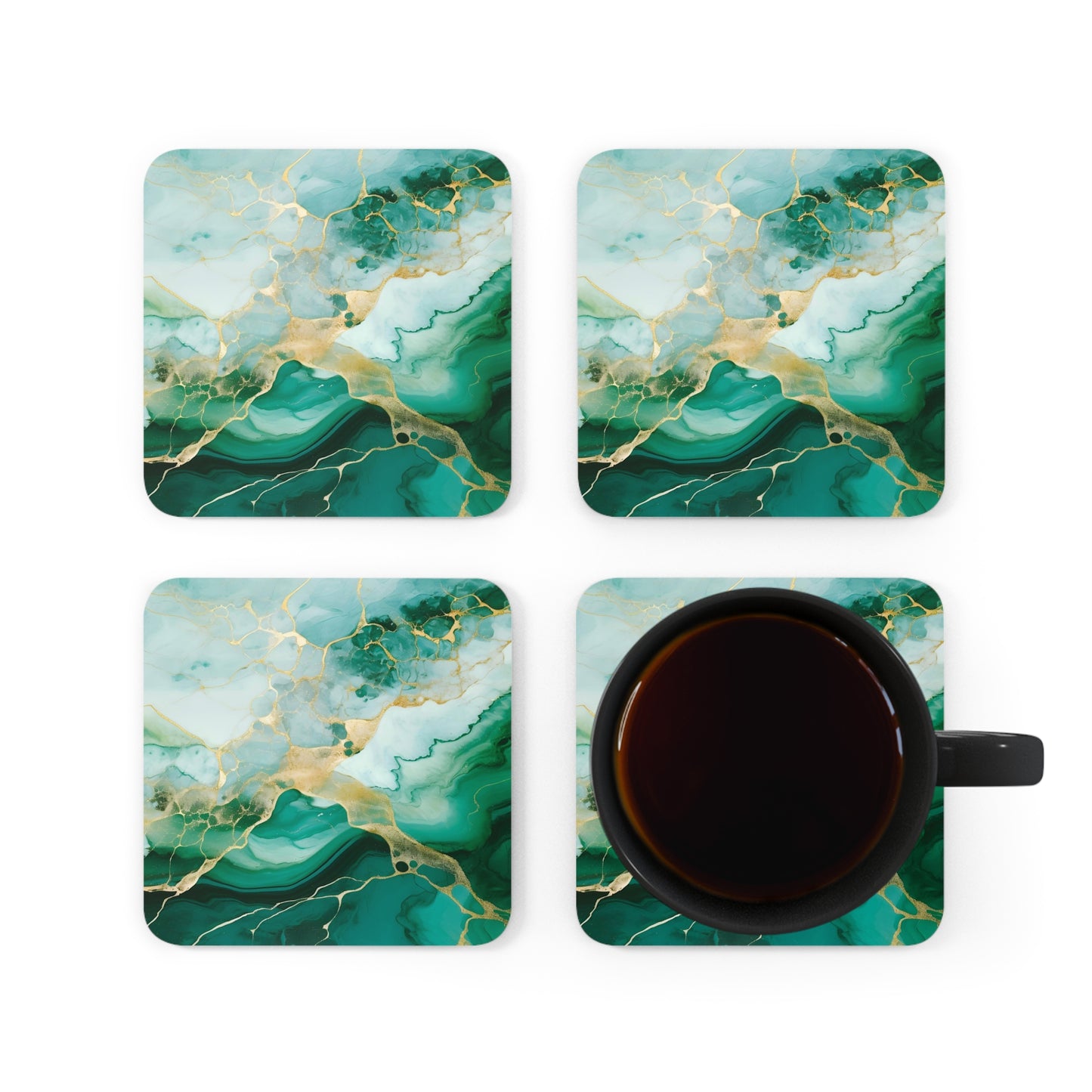 Soft Green, Emerald and Ivory Geode | Set of 4 Coasters
