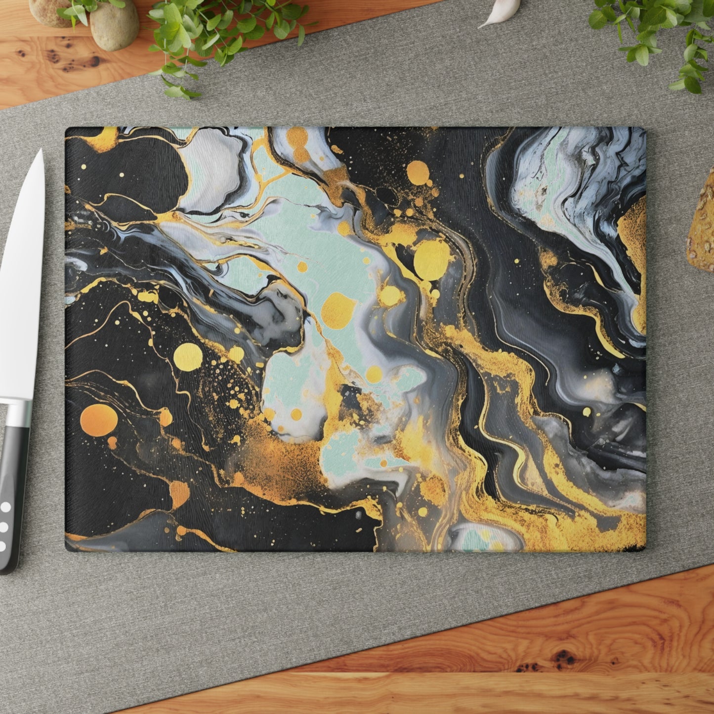 Black and Gray Marble Glass Cutting Board
