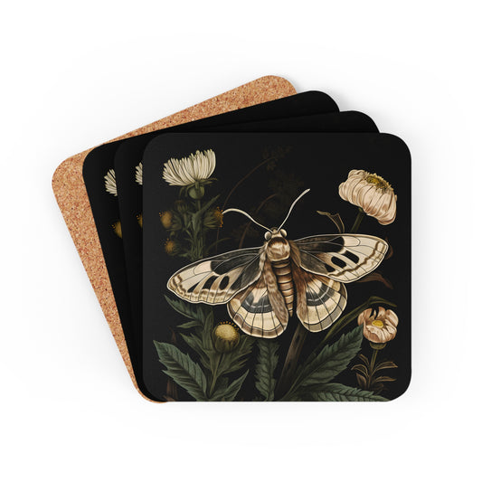 Soft Beige Moth with Ivory Flowers | Set of 4 Coasters