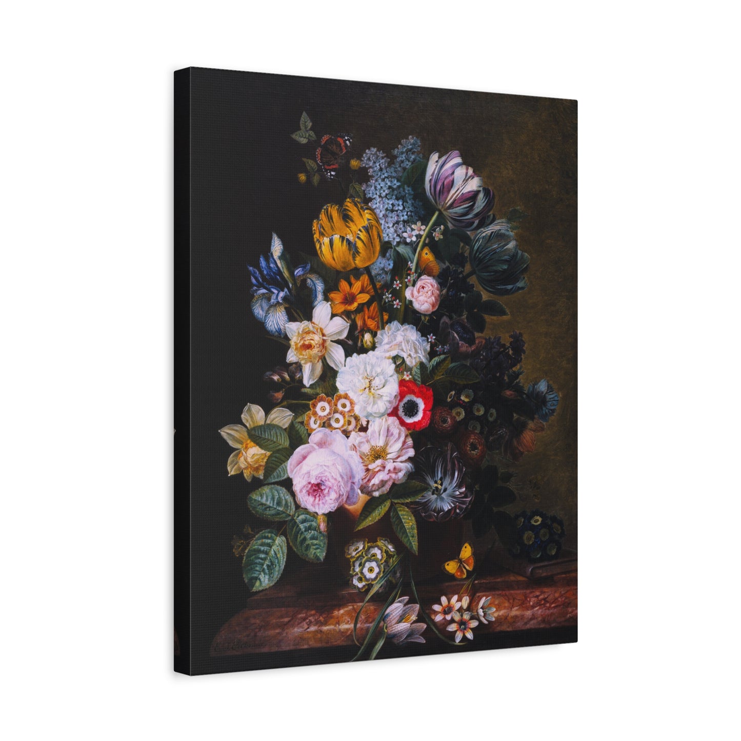 Still Life with Flowers and Butterflies Canvas Print