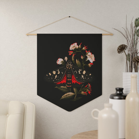 Black and Red Moth Amongst Flowers | Hanging Pennant