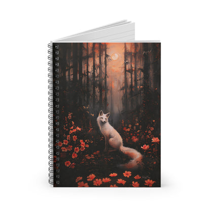 White Fox in Moonlight | Ruled Line Spiral Notebook