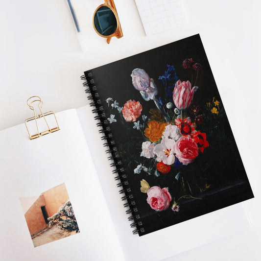 A Bouquet of Flowers in a Crystal Vase | Ruled Line Spiral Notebook