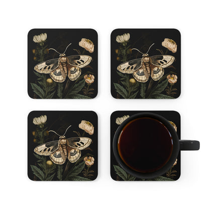 Soft Beige Moth with Ivory Flowers | Set of 4 Coasters