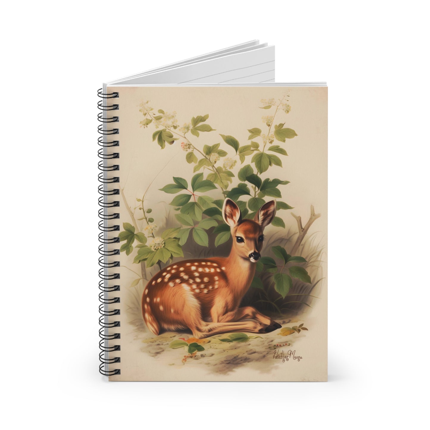 Lounging Fawn in Foliage | Ruled Line Spiral Notebook