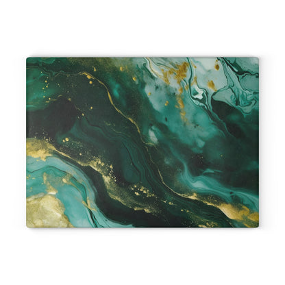 Dark Green, Teal and Ivory Marble Glass Cutting Board