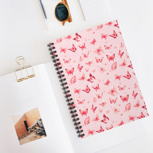 Whimsical Pink Butterflies | Ruled Line Spiral Notebook