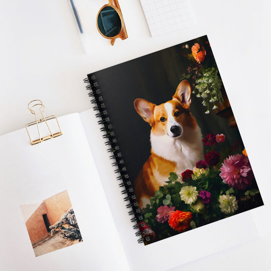 Corgi Amongst Flowers | Ruled Line Spiral Notebook