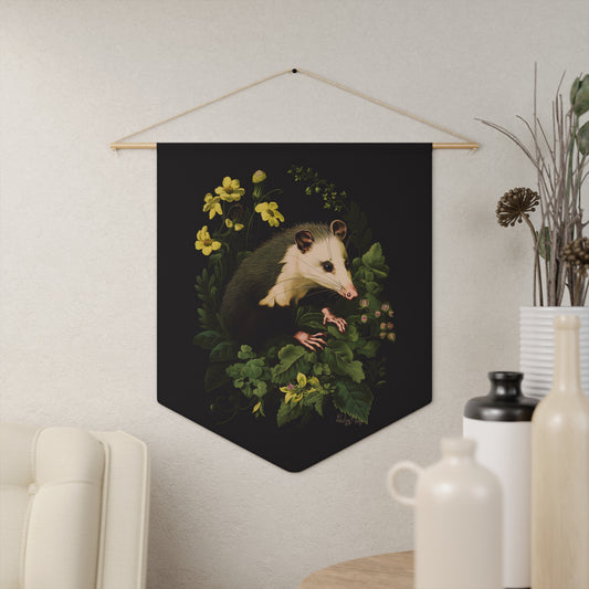 Opossum with Yellow Flowers | Hanging Pennant
