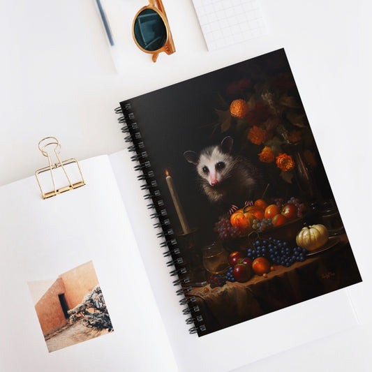 Opossum Amongst Flowers and Fruits | Ruled Line Spiral Notebook