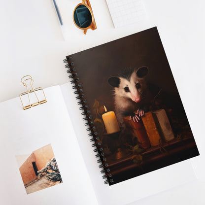 Opossum with Antique Books | Ruled Line Spiral Notebook