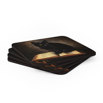 Black Cat with Books | Set of 4 Coasters