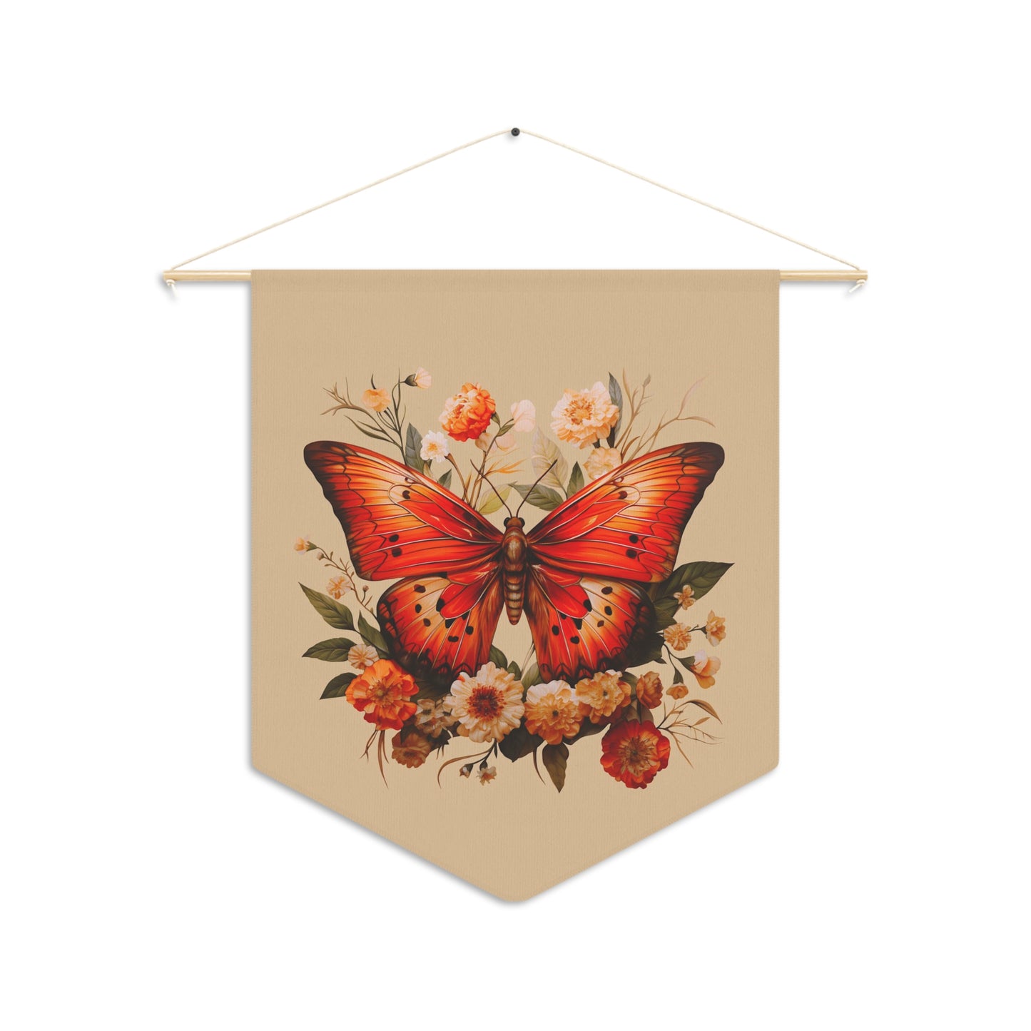Orange and Ivory Moth with Flowers | Hanging Pennant
