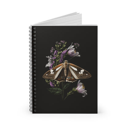 Brown Moth with Purple Flowers | Ruled Line Spiral Notebook