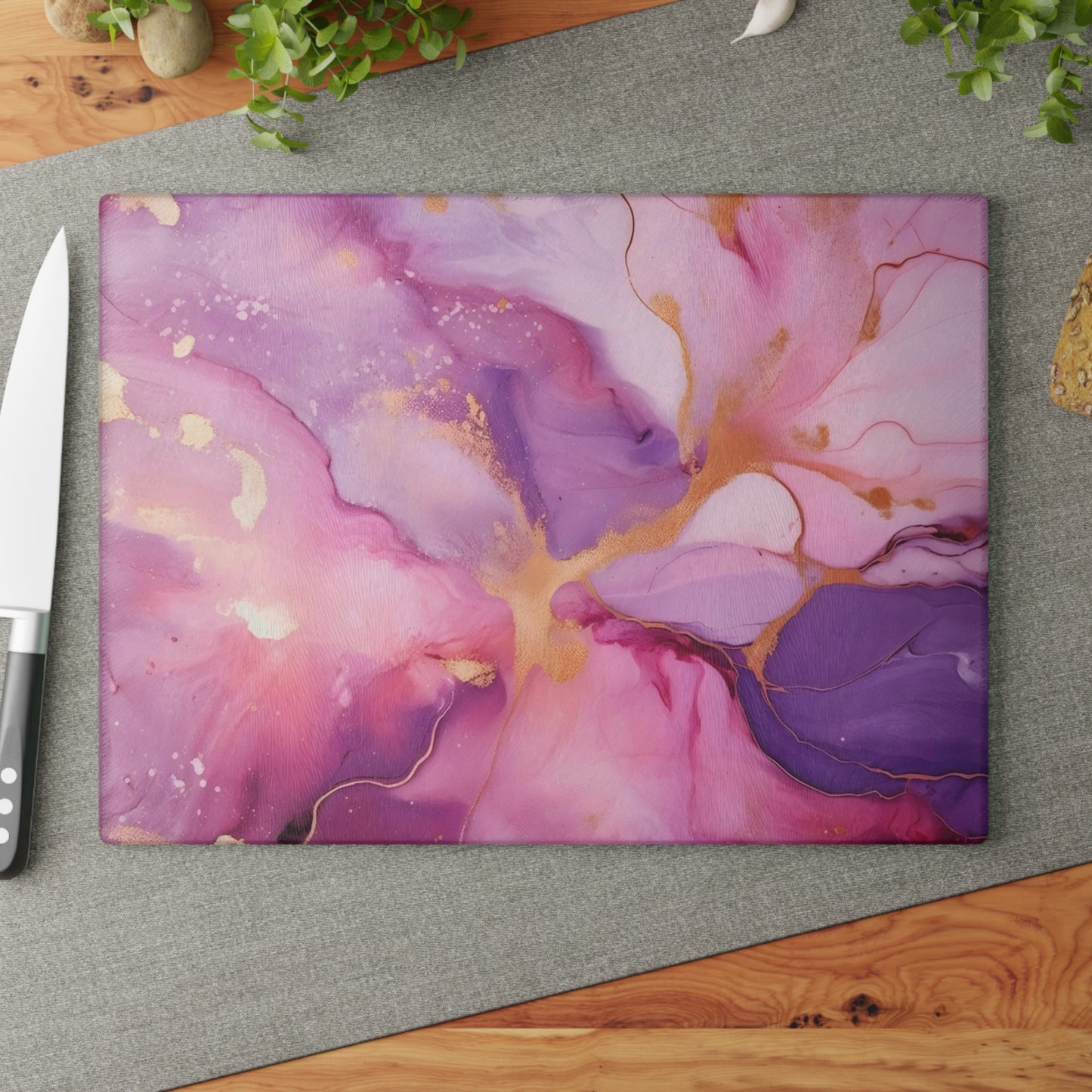 Lilac and Pink Marble Glass Cutting Board