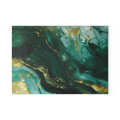Dark Green, Teal and Ivory Marble Glass Cutting Board