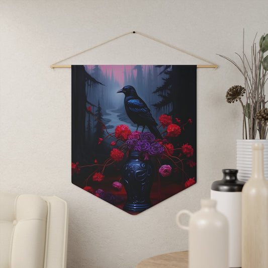 Crow Upon a Bouquet of Gothic Flowers | Hanging Pennant