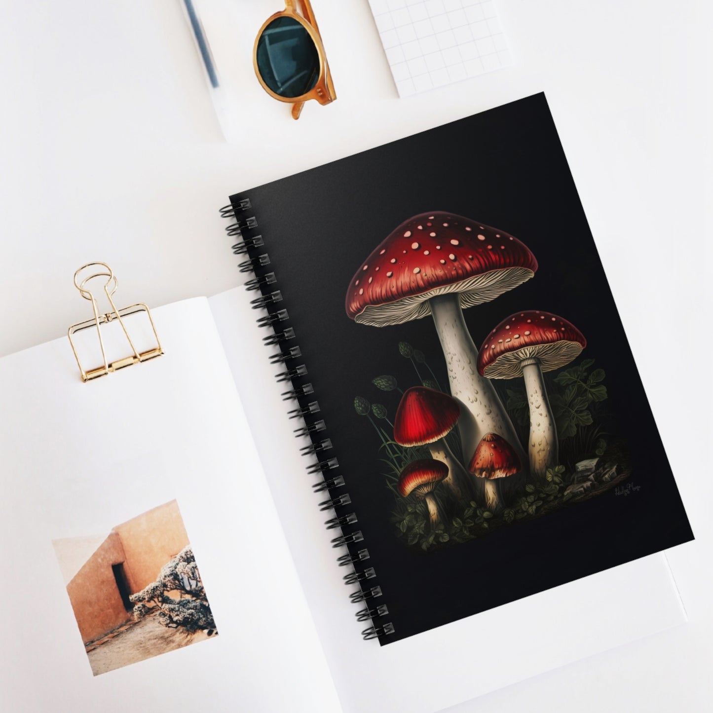 Moody Fly Agaric Mushrooms | Ruled Line Spiral Notebook