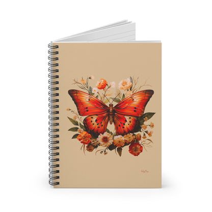 Orange and Ivory Moth with Flowers | Ruled Line Spiral Notebook