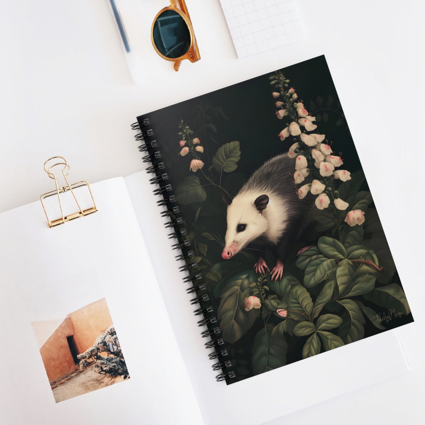Opossum in Lush Foliage |  Ruled Line Spiral Notebook